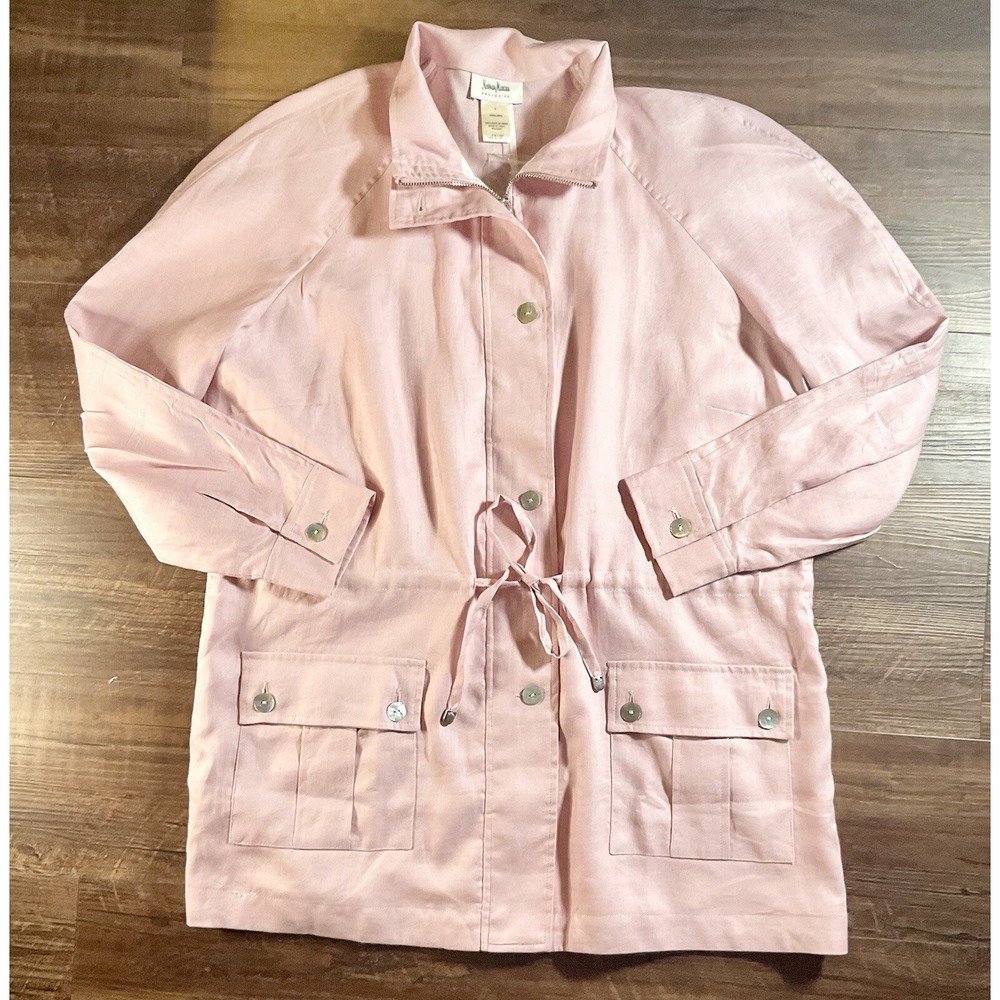 NWT Neiman Marcus Exclusive‎ Baby Pink 100% Linen Drawstring Jacket Coat Size L